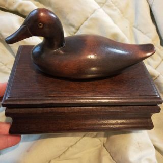 Vintage Wood Box With Duck On Top,  Red Lining,  Hunters,  Cards,  Desk,  Trinkets