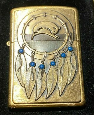 Zippo Lighter.  Buffalo Dreamcatcher Brass /turquoise By Barrett Smythe.  Mib.  D2