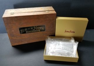 Antique Bank Note 5¢ Cigars Wooden Humidor Box Tin Lined With Label Paperweight