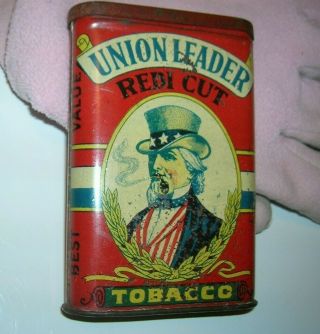 Vintage Union Leader Redi Cut Tobacco Tin Uncle Sam Litho For Pipes Cigarette