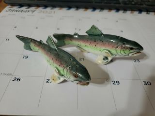 Vintage Ceramic Rainbow Trout Fish Salt And Pepper Shakers