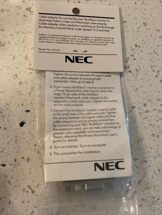 NEC MultiSync MCA4 Macintosh Cable Adapter Large To Small 15 Pin Monitor 2