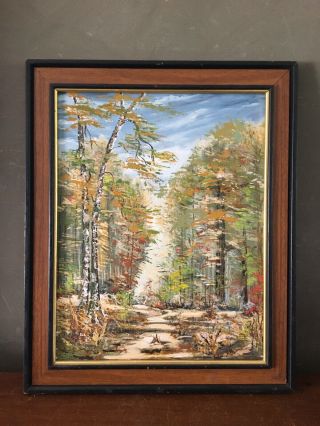 Vtg Oil On Board Painting Path At Turkey Run Parke County Indiana Signed Forest