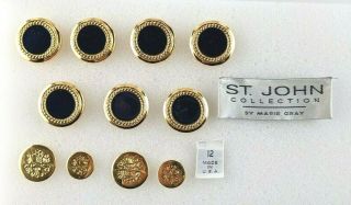 Vintage St.  John Set Of 11 Dark Blue Gold Tone Crest Replacement Blazer Buttons