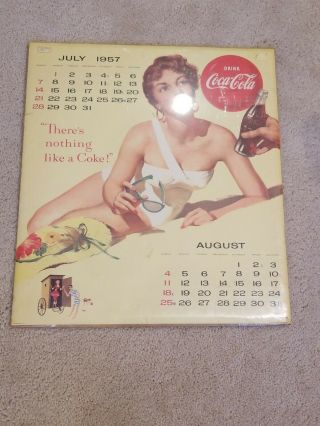Rare Vintage 1957 Coca Cola Coke Wall Calendar Page July/august 17 " X15 "