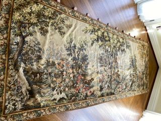 Antique French 14 Foot Aubusson Tapestry Wool French Countryside Animals Unique 2