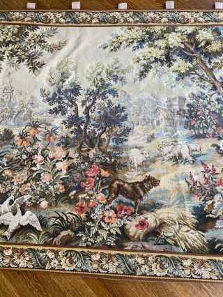 Antique French 14 Foot Aubusson Tapestry Wool French Countryside Animals Unique 6