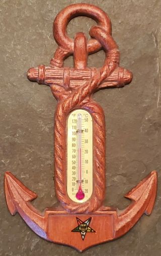 Vintage Order Of The Eastern Star Oes Wooden Anchor Thermometer Wall Decor 6 "