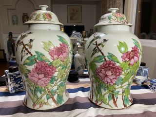 Very Fine Antique Chinese Famille Rose Ginger Jars By Zhang,  Ziying