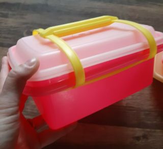 Vintage Tupperware Pack N Carry Lunch Box large set In Hot Pink 80 ' s Neon colors 2