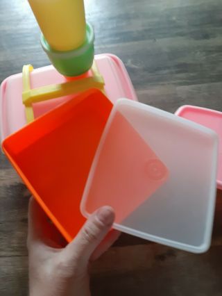 Vintage Tupperware Pack N Carry Lunch Box large set In Hot Pink 80 ' s Neon colors 3