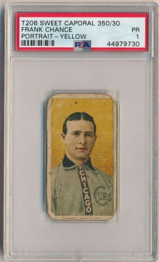 Frank Chance 1909 - 11 T206 Sweet Caporal Tobacco Yellow Portrait Psa 1 Cubs Hof