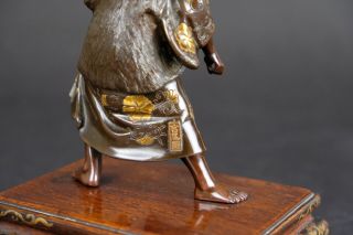 Quality Japanese miyao Bronze & Gilt figure on wood base,  19th century marked 6