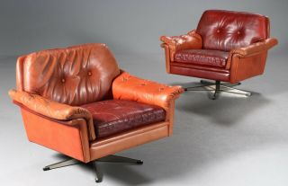 Vintage Danish Mid Century Svend Skipper Lounge Chair Set In Cognac Leather
