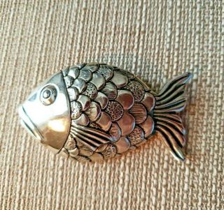Vintage Taxco Mexico Sterling Silver Fish Pin / Brooch Signed Eagle Mark 28.  6 Gr