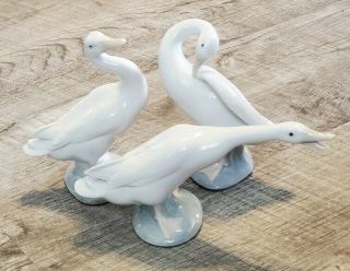 Vintage Lladro Spain Porcelain Set Of 3 Geese Ducks Figurines Retired Euc