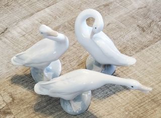 Vintage Lladro Spain Porcelain Set of 3 Geese Ducks Figurines Retired EUC 2