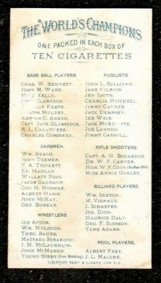 1888 ALLEN & GINTER THE WORLDS CHAMPIONS BILLIARD PLAYER SEXTON CIGARETTE CARD 2