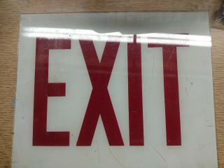 Vintage Glass Exit Sign 12 " X 8 3/4” Red White
