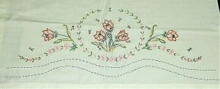 1 Vintage Cottage Chic Red Tulips Hand Embroidered Standard Pillowcase - 20x31
