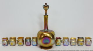 Antique Lc Tiffany Favrile Glass Iridescent Wine Ewer Decanter Stopper 10 Cups