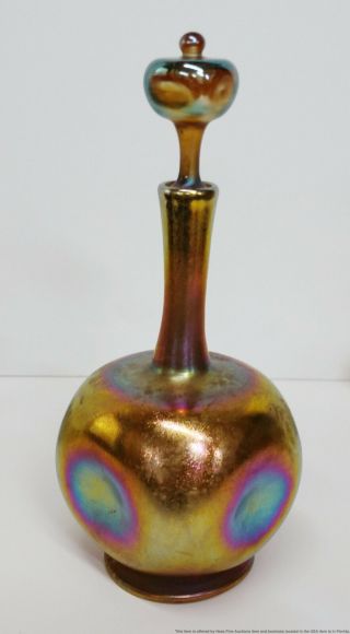 Antique LC Tiffany Favrile Glass Iridescent Wine Ewer Decanter Stopper 10 Cups 5
