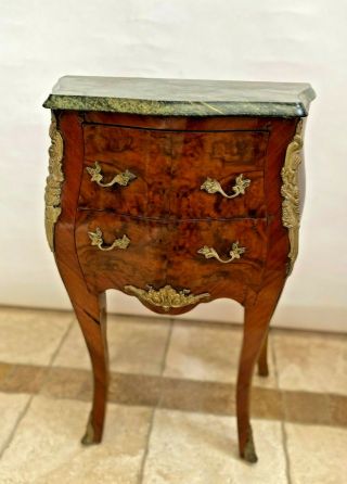 Antique French Matching Bedside Chests Night Stands Side Table Marble Top Petite