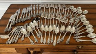 Wallace Grand Baroque Sterling Silver Flatware 72 Piece Set For 12.