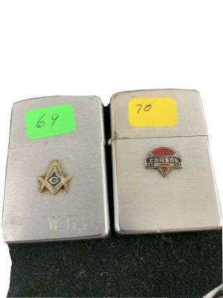 2 Vintage Zippo Lighters - 1970 Consol Energy & 1969 Masonic Emblem