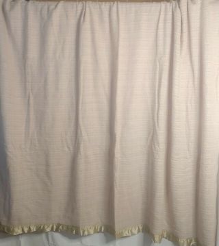 Vintage JC Penney Home Full Size Woven Acrylic Satin Trim Beige Blanket 80x113 