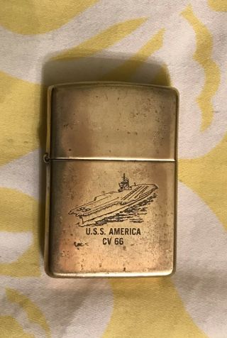 Zippo Uss America Cv 66 Solid Brass Lighter Call Sign Courage Light Use Vintage