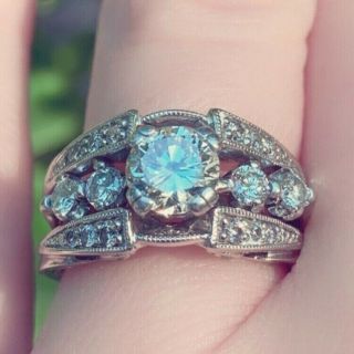 Antique Platinum & Diamond 0.  80 Engagement Ring & 14k White Gold & Diamond Wrap