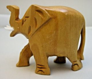 Vintage Small Wooden Elephant With Trunk Up With Tusks Carved 2 1/4 " Tall