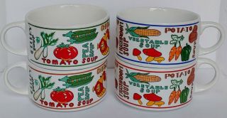 Vintage Soup Bowl Mugs Onion Chicken Pea Tomato Soup Ceramic Cup Bowl W/handle