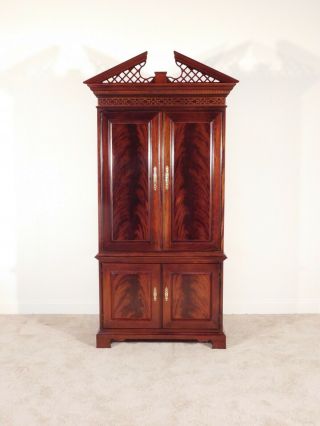 Massive Thomasville Flame Mahogany Chinese Chippendale Armoire Media Center