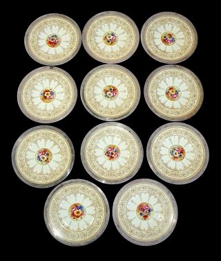 11x Shreve San Francisco Sterling Silver & Porcelain Plates Royal Worcester (brb