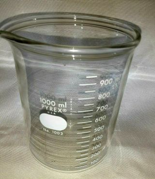 Vintage 1003 Pyrex 1000ml Beaker Laboratory Chemistry Glassware - Spout Usa