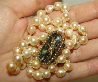 An Antique Georgian Pearl Necklace With 15ct Gold Seed Pearl & Turquoise Clasp