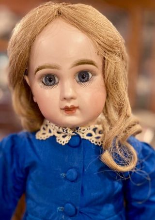 19 " Antique C1880 Bisque Closed Mouth Tete Jumeau Bebe Doll W/lovely Outfit