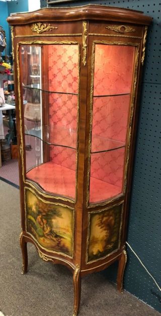 Antique French Curio Cabinet W/ Ormalu/ Hand Painted