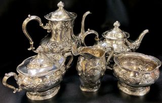 Cromwell By Gorham Sterling Silver 5 - Piece Art Nouveau Tea Set W/flowers No Mgrm