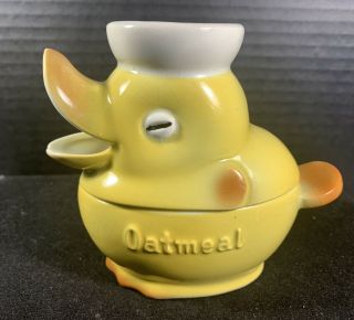 Vintage Egg Cup Quacking Yellow Duck W Oatmeal Bowl Base Child 