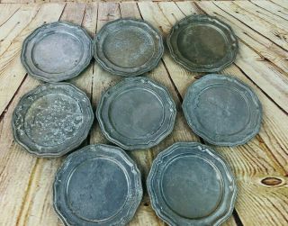 Vintage Crown Castle Pewter 6.  25 " Inch Lunch Plate Set Of 8 - Made In Usa