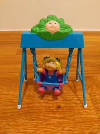 Cabbage Patch Kids Doll Miniature Swing and Seated Doll with Crib Vintage 1984 2