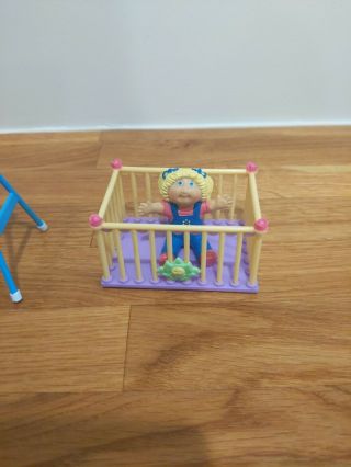 Cabbage Patch Kids Doll Miniature Swing and Seated Doll with Crib Vintage 1984 3