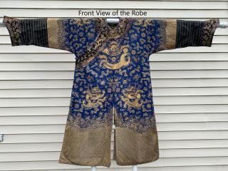 Antique Chinese Imperial Dragon Silk Robe With Gold Workmanship Qing Dynasty