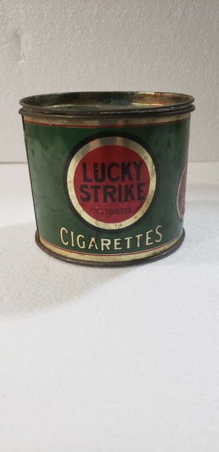 Vintage Lucky Strike Cigarettes Tin Litho Round Can Tobacco Collectible