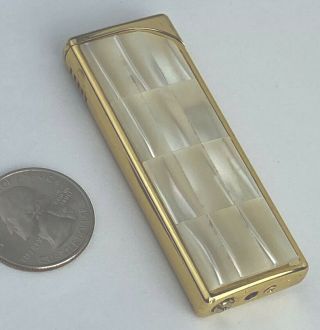 Vintage Art Deco Mother Of Pearl MOP Calabri Gold Tone Automatic Lighter 2