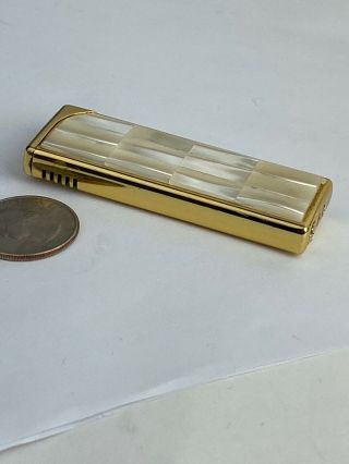 Vintage Art Deco Mother Of Pearl MOP Calabri Gold Tone Automatic Lighter 3