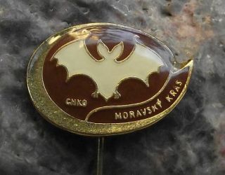 Vintage Moravian Karst Cave Complex Caving Speleology Long Eared Bat Pin Badge